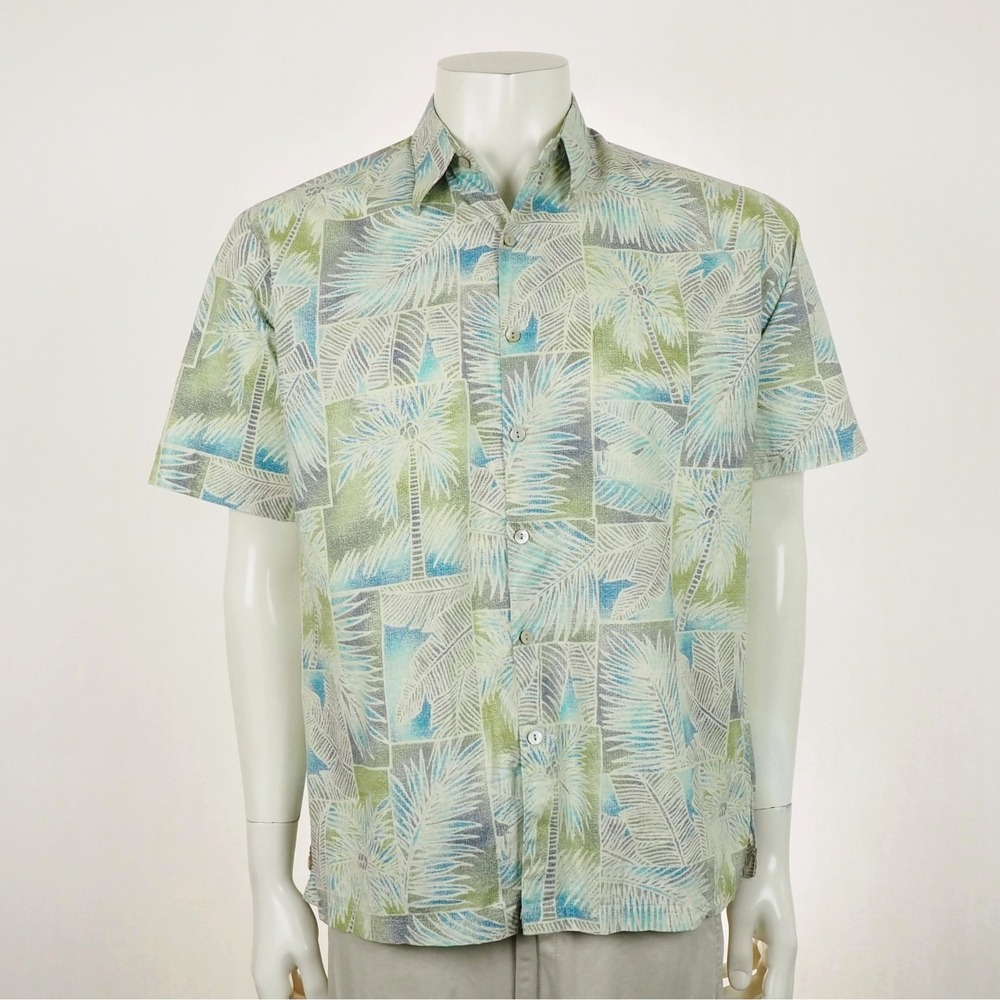 Tori Richard Cotton Lawn Hawaiian Shirt Mens Small Gray Floral Tropical Vacation